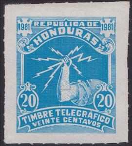 Stamp, Hand holding lightning bolts, Honduras,  , Hands, Telegraphy