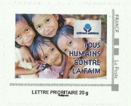 Stamp, CCFD. All Humans against HungerTous Humains contre la Faim 1, Personalized and Private Mail Stamps,  , Charity, Children, Freedom from hunger