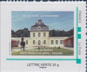 Stamp, Chateau Belfort. Saint Medard en Jalles. 50 years Assoc, Personalized and Private Mail Stamps,  , Castles, Clubs of Stamp Collectors