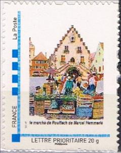 Stamp, Pouffach Market Day, Personalized and Private Mail Stamps,  , Markets, Paintings, Town Squares