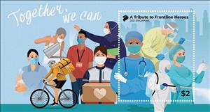 Souvenir Sheet, COVID-19 : A Tribute To Frontline Heroes, Singapore,  , Diseases, Professions