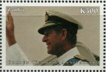 Stamp, Prince Philip, Zambia,  , Anniversaries and Jubilees, Heads of State, Princes, Queens, Royalty, Weddings
