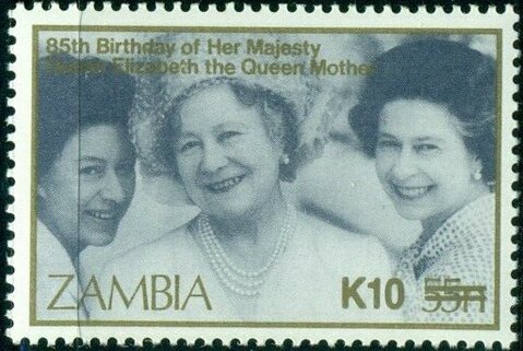 Queen Mother with Eizabeth II and Princess Anne r overprint