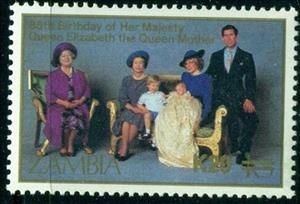 Stamp, THe Royal Family overprint, Zambia,  , Heads of State, Princes, Princesses, Queens, Royalty