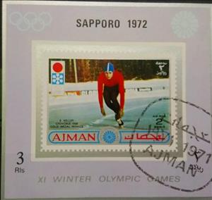Souvenir Sheet, Grenoble 1968; speed skating, Ajman,  , Olympic Games