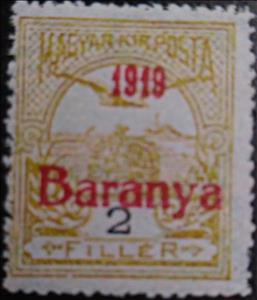 Stamp, Red overprint: '1919 Baranya', Hungary, Serbian Occupation of Baranya,  , Birds, Crowns and Coronets, Mythology, Stylized Animals