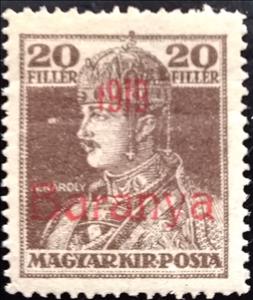 Stamp, Red overprint: '1919 Baranya', Hungary, Serbian Occupation of Baranya,  , Crowns and Coronets, Famous People, Heads of State, Kings, Men, Royalty