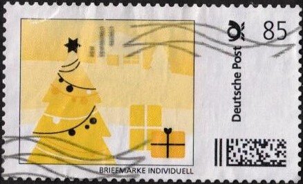 Stamp, Christmas scene in orange, Personalized and Private Mail Stamps,  , Christmas