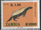 Stamp, Mellivora capensis, overprint, Zambia,  , Animals (Fauna), Mammals
