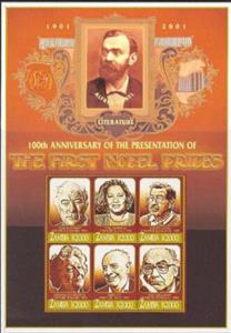 Mini Sheet, The First Nobel Prizes Centennary, Zambia,  , Anniversaries and Jubilees, Economists, Nobel Laureates