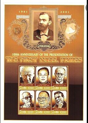 Mini Sheet, The First Nobel Prizes Centennary, Zambia,  , Anniversaries and Jubilees, Economists, Nobel Laureates
