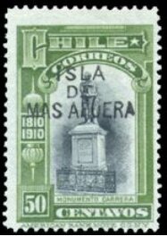 Stamp, José Carrera Monument overprinted, Chile,  , Islands, Monuments, Prisons