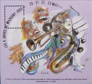 Souvenir Sheet, 4 days of Marigny. n°5 1993. Jazz, Cinderellas,  , Music, Musical Instruments, Musicians