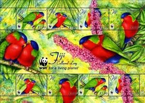 Mini Sheet, Collared Lory (Phigys solitarius), Fiji,  