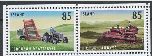 Se-tenant, Ferguson tractor and International Harvester TD6 Bulldozer,, Iceland,  , Tractors, Agriculture, Agricultural Machinery