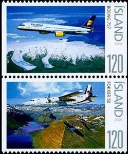 Se-tenant, Boeing 757 and Fokker 50, pair, Iceland,  , Aviation, Airlines, Aircrafts