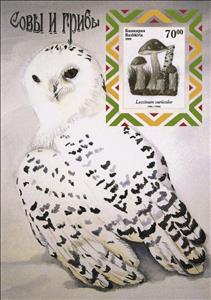 Souvenir Sheet, Owls and Mushrooms, Cinderellas,  , Animals (Fauna), Birds, Mushrooms, Owls