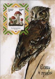 Souvenir Sheet, Owls and Mushrooms, Cinderellas,  , Animals (Fauna), Birds, Mushrooms, Owls