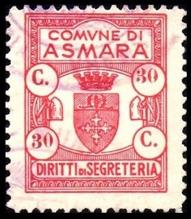 Stamp, Diritti di Segretaria - Coat of arms, Eritrea, Italian Administration,  , Coats of Arms, Crowns and Coronets