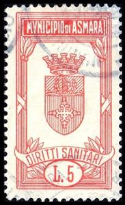 Stamp, Diritti Sanitari - Coat of arms, Eritrea, Italian Administration,  , Coats of Arms, Crowns and Coronets