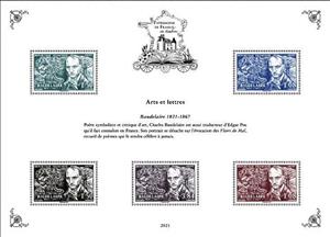 Souvenir Sheet, Design of Baudelaire Stamp of 1951, France,  , Literary People (Poets and Writers)
