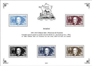 Souvenir Sheet, Design of Clément Ader Stamp of 1938, France,  , Aviation, Engineers
