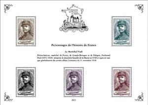 Souvenir Sheet, Design of Marshal Foch Stamp of 1940, France,  , First World War, Military Officers