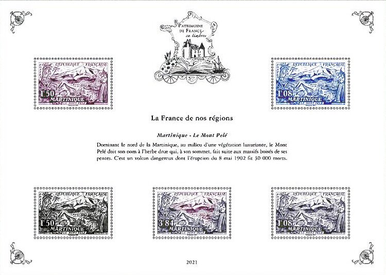 Design of Mount Pelé, Martinique Stamp of 1955