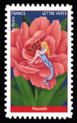 Stamp, The Little Mermaid, France,  , Fairy Tales, Flowers, Literature