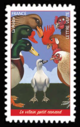 Stamp, The Ugly Duckling, France,  , Birds, Fairy Tales, Literature