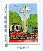 Stamp, 77 Fontainebleau, France- Personalized stamps,  , Cars, Monuments, Obelisks, Roads, Tourism, Vehicles