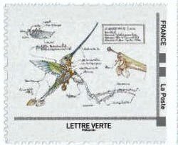 Stamp, Giant Mechanical Hummingbird - drawing, France- Personalized stamps,  , Amusement Parks, Drawings, Hummingbirds, Stylized Animals