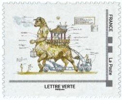 Stamp, Giant Mechanical Minotaur - drawing, France- Personalized stamps,  , Amusement Parks, Drawings, Hummingbirds, Stylized Animals