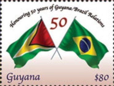 Stamp, Flags of Guyana and Brazil, Guyana,  , Flags