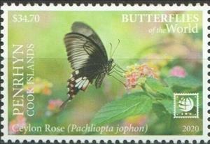 Stamp, Ceylon Rose (Pachliopta jophon), Penrhyn,  , Butterflies
