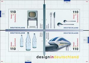 Souvenir Sheet, Design in Germany, Germany, Federal Republic,  , Vehicles, Glass and Earthenware, Television, Railways, Cutlery