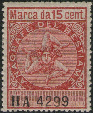 Stamp, Trinacria - Anagrafe del Bestiame, Sicily,  , Symbols