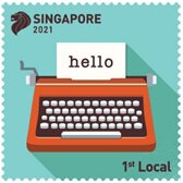 Stamp, Hello and Typewriter, Singapore,  , Greetings, Typewriters