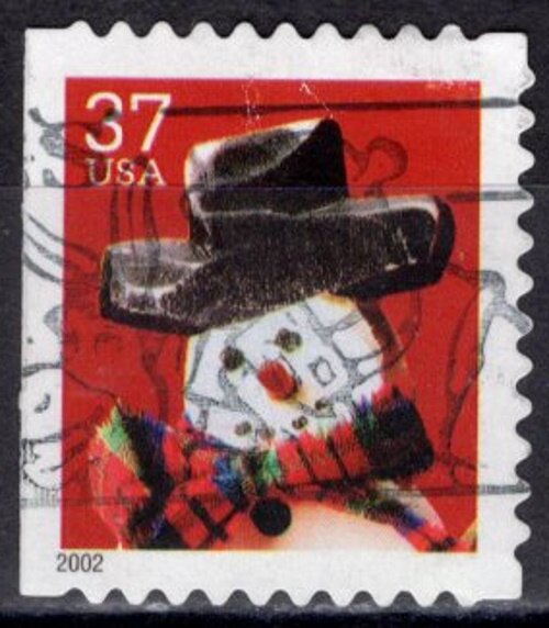 Snowman with Red and Green Plaid Scarf