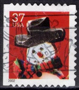 Stamp, Snowman with Red and Green Plaid Scarf, United States of America,  
