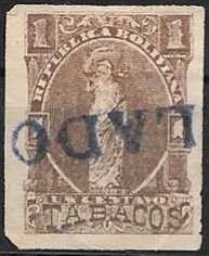 Stamp, Allegory of Justice, Bolivia,  , Scales (balance), Statues, Symbols, Tobacco