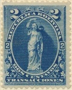 Stamp, Allegory of Justice, Bolivia,  , Scales (balance), Statues, Symbols