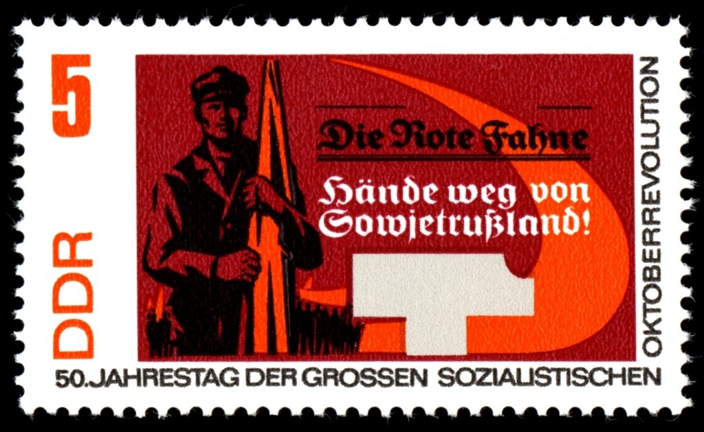 Workers with a red flag