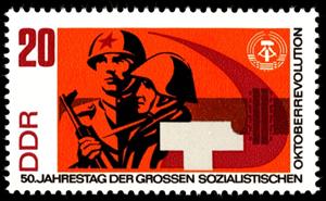 Stamp, Russian soldier and Volksarmist, Germany, Democratic Republic,  