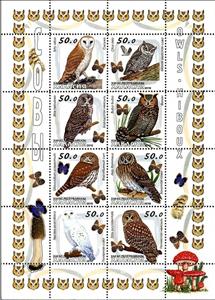 Mini Sheet, Owls, Cinderellas,  , Animals (Fauna), Birds, Butterflies, Owls