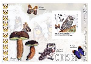Souvenir Sheet, Owls, Cinderellas,  , Animals (Fauna), Birds, Butterflies, Owls