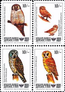 Se-tenant, Owls, Cinderellas,  , Animals (Fauna), Birds, Birds of Prey, Owls