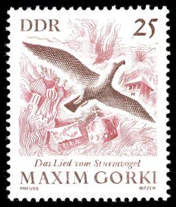 Stamp, The Song of the Stormy Petrel (symbolic Illustration), Germany, Democratic Republic,  , Birds