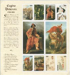Mini Sheet, Paintings by Eugene Delacroix, Guyana,  , Painters, Paintings