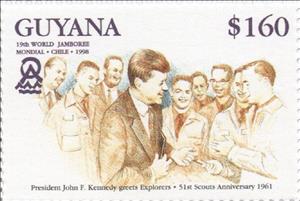 Stamp, Pres. John F. Kennedy greeting Explorers, Guyana,  , Famous People, Heads of State, Politicians, Scouting